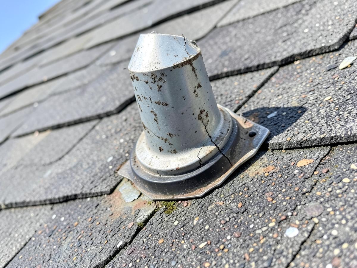 Cracked rubber pipe boot around a roof vent